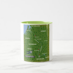 Carte de voyage du Rhin rétro. Mug à café à deux t