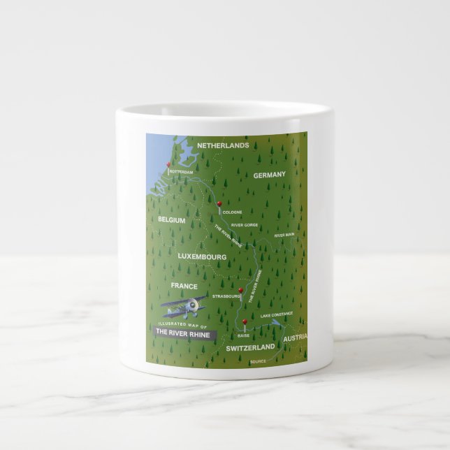 Carte de voyage du Rhin rétro. Mug de café géant (Devant)