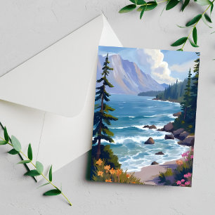Carte de voyage en aquarelle du lac Tahoe Tide