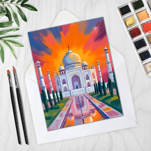 Carte de voyage en aquarelle du Taj Mahal au couch