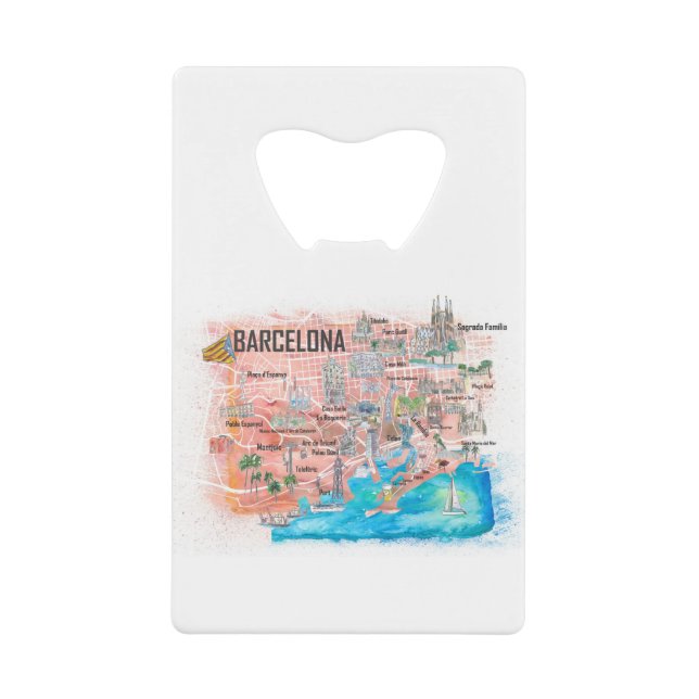 Carte de voyage illustrée de Barcelone avec routes (Devant)
