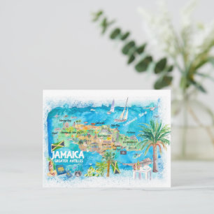Carte de voyage illustrée de Jamaïque avec routes