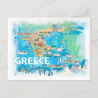 Carte de voyage illustrée de la Grèce avec des mon