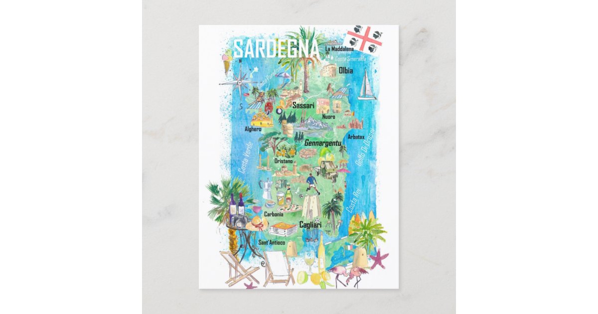 Carte de voyage illustrée de la Sardaigne | Zazzle.fr