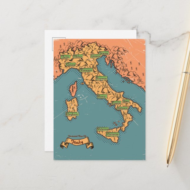 Carte de Voyage Illustrée De L'Italie (Devant/Arrière en situation)