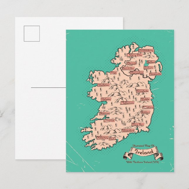 Carte de voyage illustrée d'Irlande (Devant / Derrière)