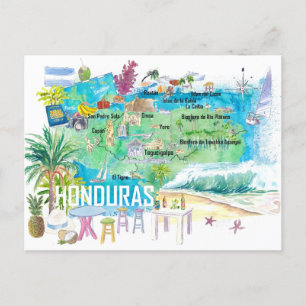 Carte de voyage illustrée du Honduras avec routes