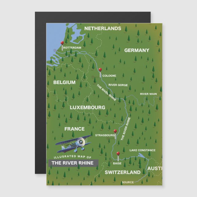 Carte de voyage rétro du Rhin. (Devant / Derrière)