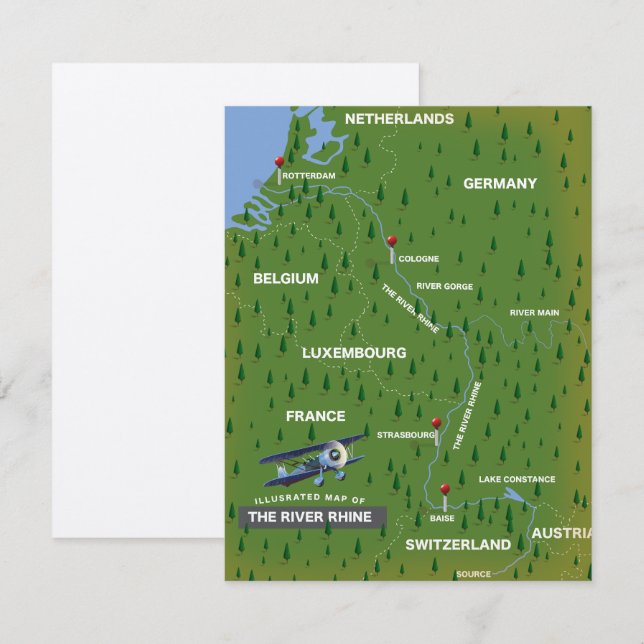 Carte de voyage rétro du Rhin. (Devant / Derrière)