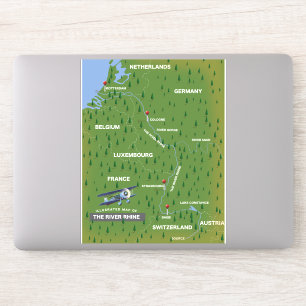 Carte de voyage rétro du Rhin. Autocollant