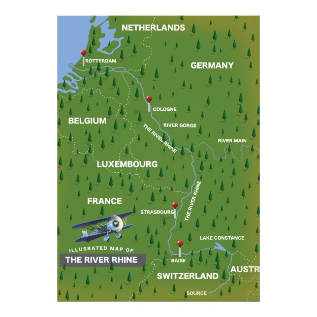 Carte de voyage rétro du Rhin. Impression photo (Devant)