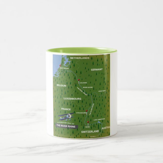 Carte de voyage rétro du Rhin. Mug Café Deux Tons (Centre)