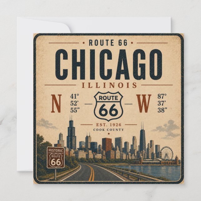 Carte de voyage rétro Route 66 de Chicago (Devant)