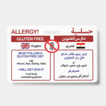 Carte de voyage sans gluten ARABE | Badge d'allerg