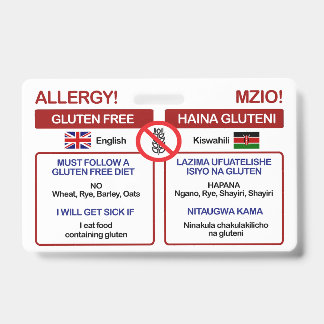 Carte de voyage sans gluten en swahili | Badge d'a