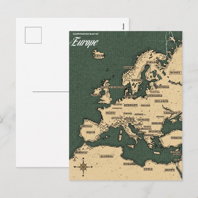 Carte de voyage vintage de l'Europe (Devant / Derrière)