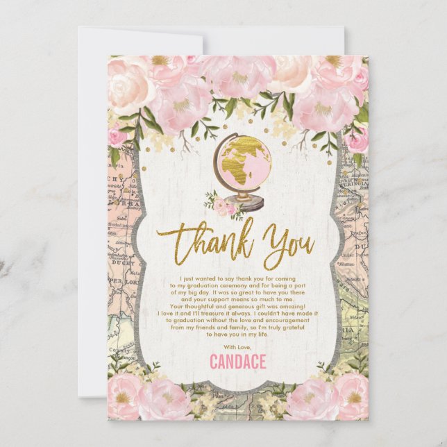 Carte de voyage vintage Rose Gold Floral (Devant)