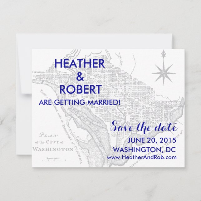Carte de Washington DC Enregistrer la date (carte  (Devant)