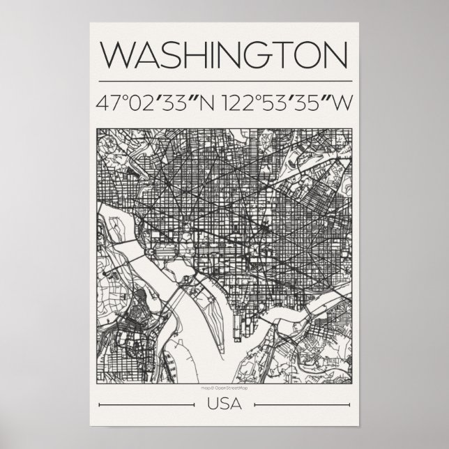 Carte de Washington DC Poster Charbon Moderne Urba (Devant)