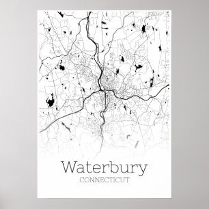 Carte de Waterbury - Connecticut - Affiche de la c