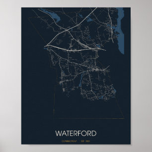 Carte de Waterford Connecticut Poster (Nuit)