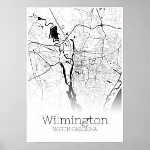 Carte de Wilmington - Caroline du Nord - Affiche d