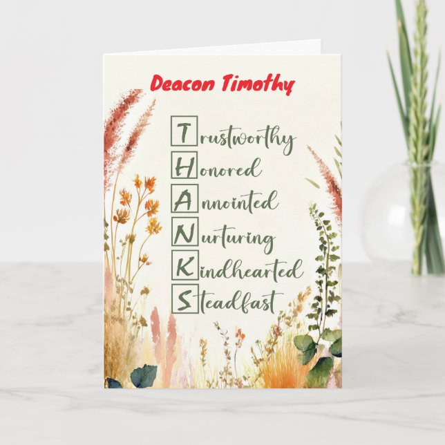 Carte Deacon Clergy Appréciation Jour Nom personnalisé M (Devant)