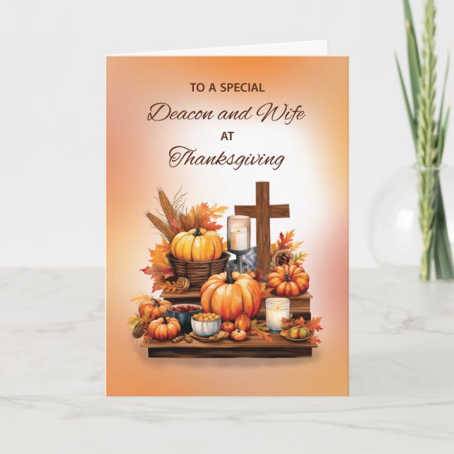 Carte Deacon et femme Thanksgiving avec Cross (Devant)