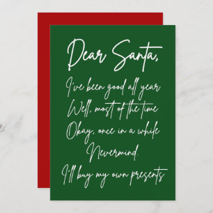 Carte Dear Santa I'll buy my own stuff Funny Christmas