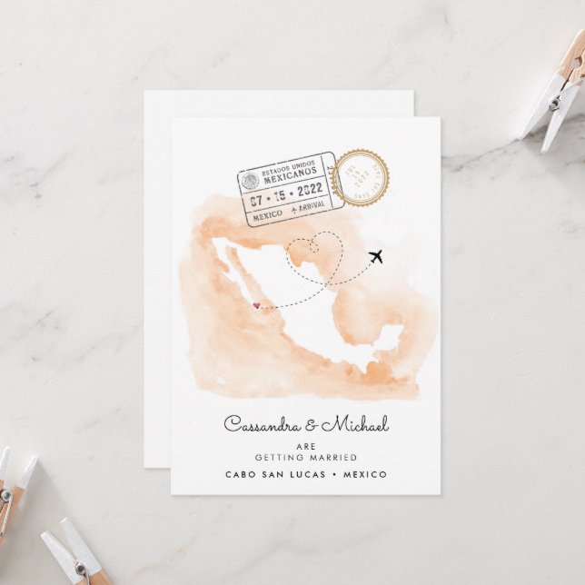 Carte d'eau du Mexique | Cabo | Mariage de destina (Devant/Arrière en situation)