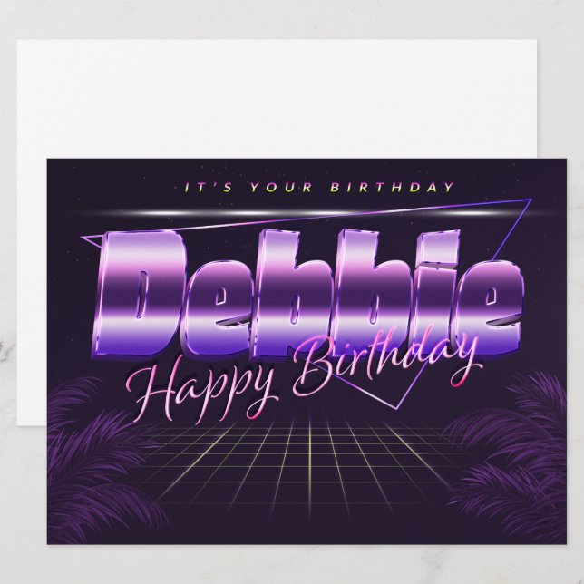 Carte Debbie Name Prénom lila retro Map Anniversaire (Devant / Derrière)