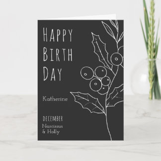 Carte December Birth Flower Narcissus & Holly Birthday