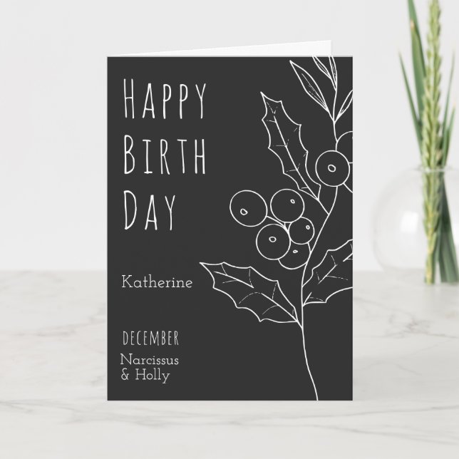 Carte December Birth Flower Narcissus & Holly Birthday (Devant)