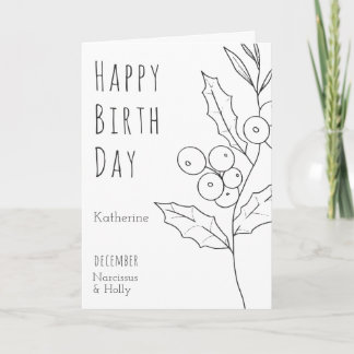 Carte December Birth Flower Narcissus & Holly Birthday