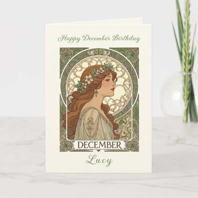 Carte December Birthday Narcissus Art Nouveau Style (Devant)