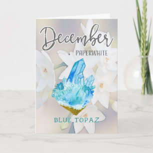 Carte Décembre Papier blanc et bleu Topaz Anniversaire