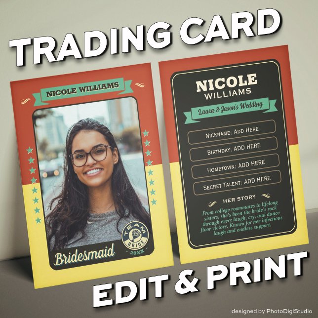 Carte d'échange Equipe personnalisée, Cadeaux d'Ep (Custom Team Bride Trading Card, Bridesmaids Gifts Maid of Honor Trading Card, Retro Wedding Cards)