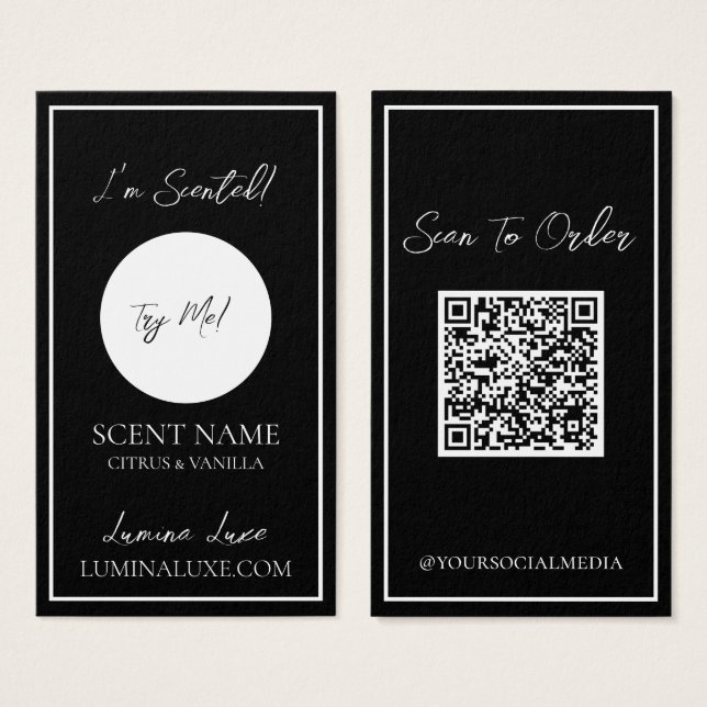 Carte d'échantillonnage noir à odeur de bougie per (Devant & derrière)