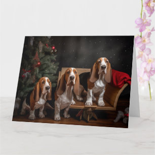Carte Décor de Noël Basset Hound Snowy Sleigh