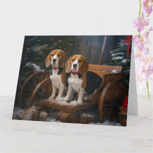 Carte Décor de Noël beagle Snowy Sleigh