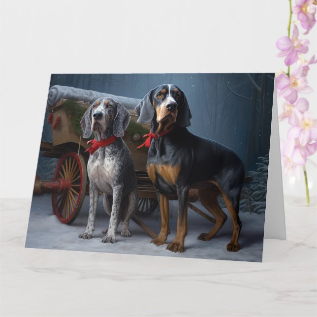 Carte Décor de Noël Bluetick Coonhound Snowy Sleigh (Orchidée)