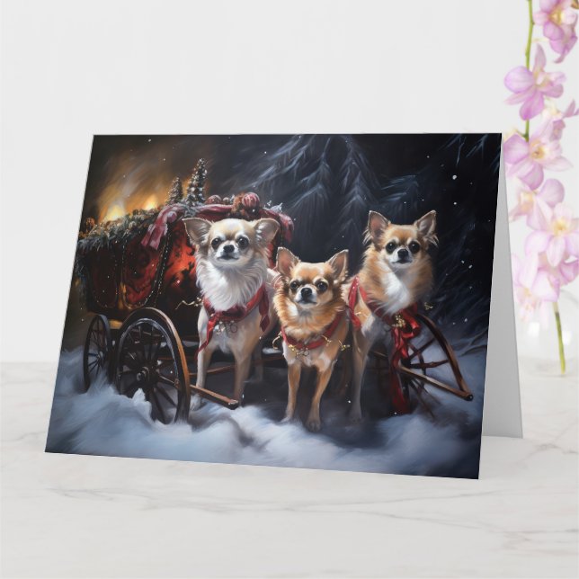Carte Décor de Noël Chihuahua Snowy Sleigh (Orchidée)