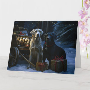 Carte Décor de Noël de Labrador Snowy Sleigh