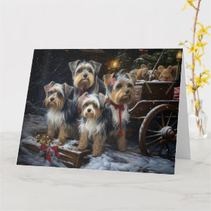 Carte Décor de Noël du Biewer Terrier Snowy Sleigh