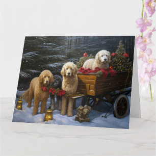 Carte Décor de Noël Goldendoodle Snowy Sleigh