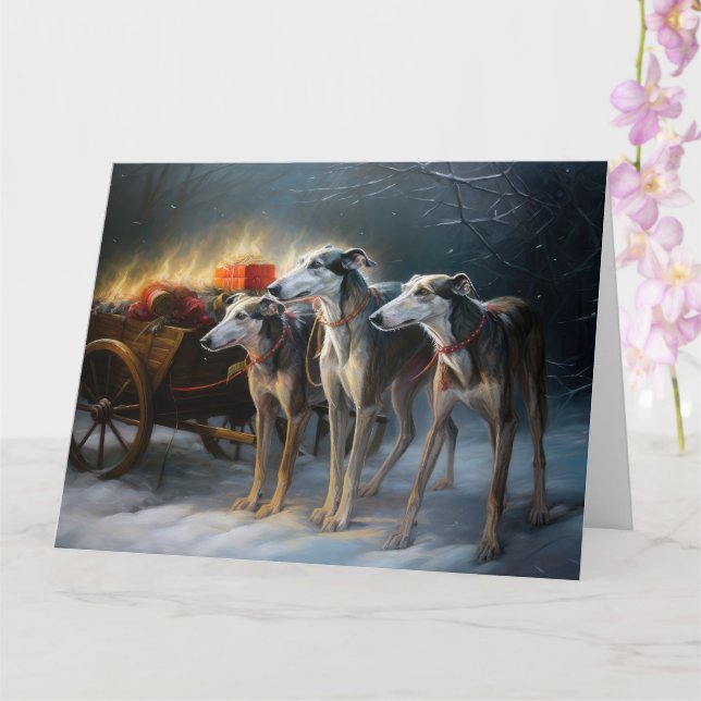 Carte Décor de Noël Greyhound Snowy Sleigh (Orchidée)