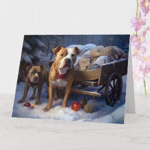 Carte Décor de Noël Pitbull Snowy Sleigh