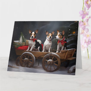 Carte Décor de Noël Rat Terrier Snowy Sleigh