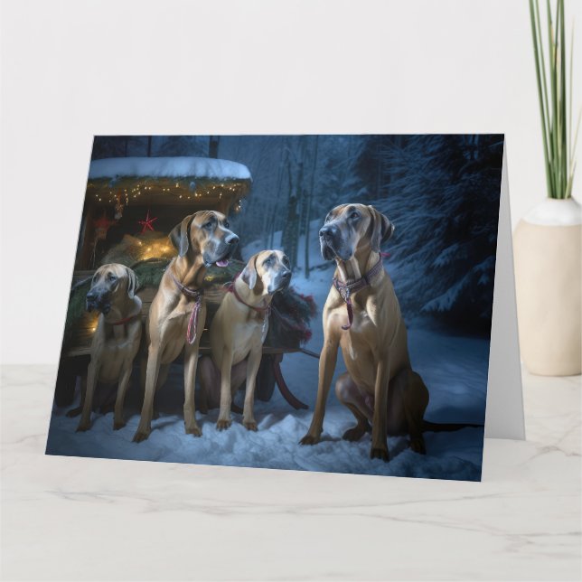 Carte Décor de Noël Rhodesian Ridgeback Snowy Sleigh (Devant)