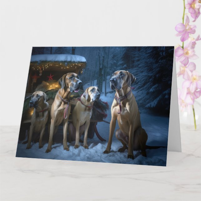 Carte Décor de Noël Rhodesian Ridgeback Snowy Sleigh (Orchidée)